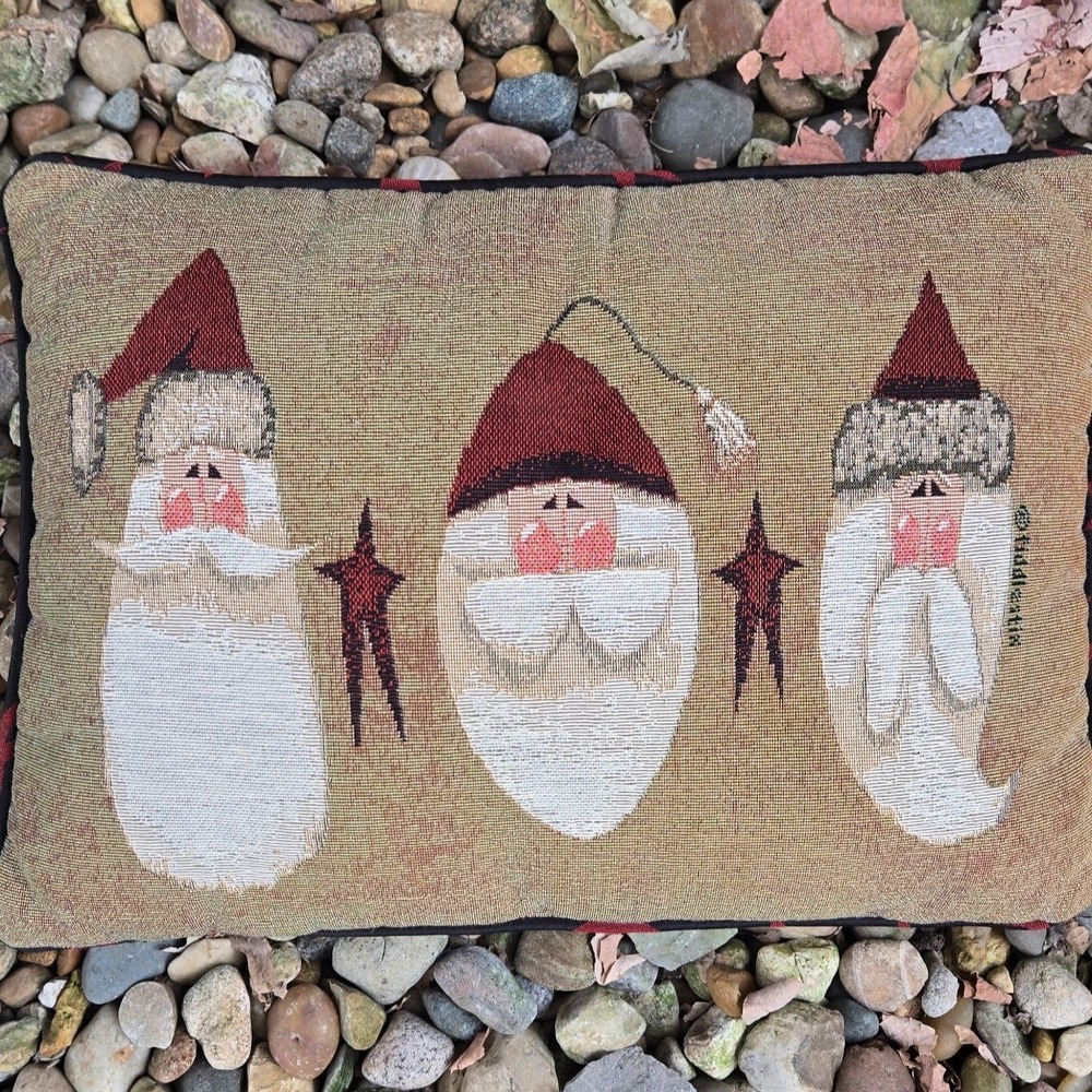 Holiday Tapestry Pillow Christmas Santa Claus Star Accent Embroidered Accent